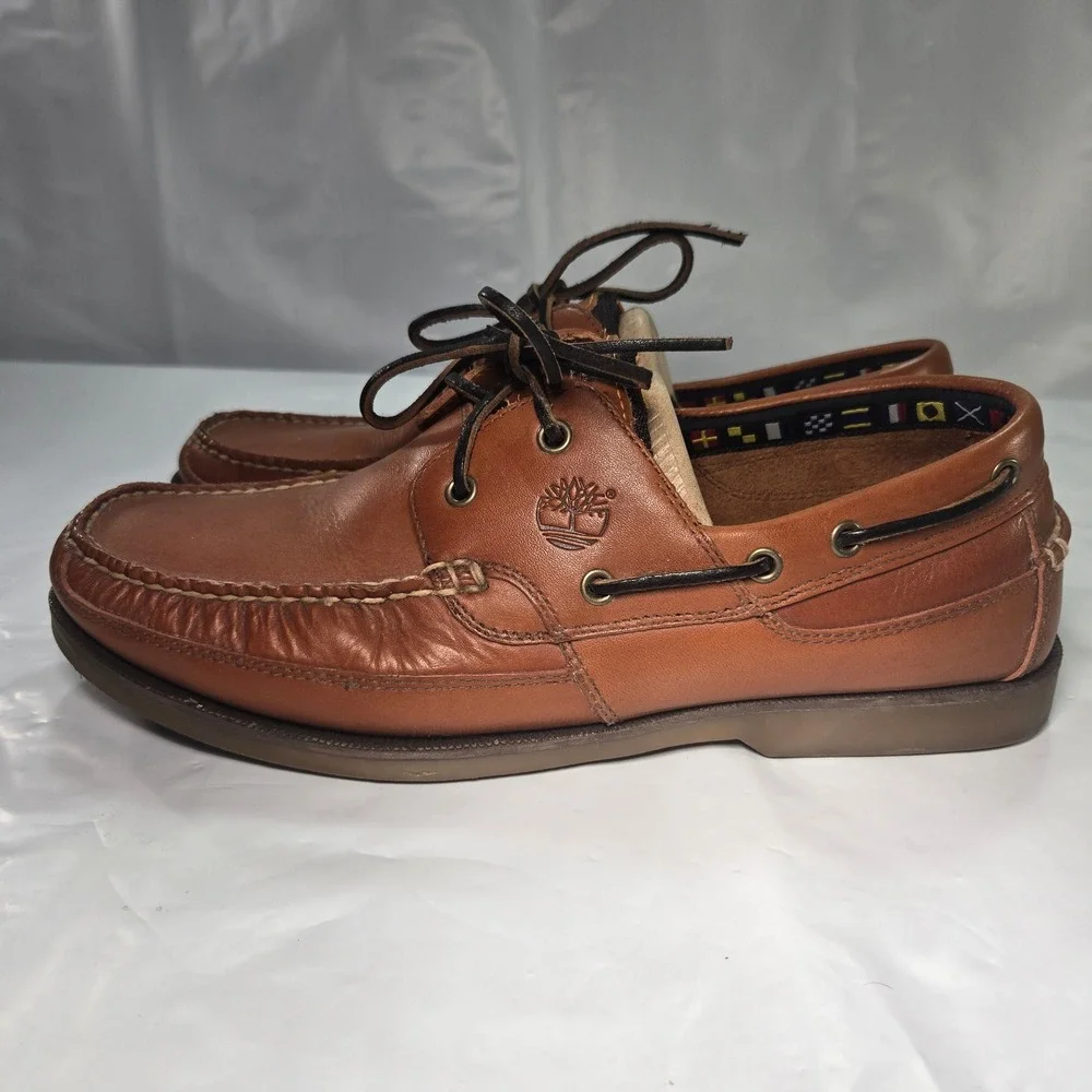 Timberland Mens Brown Leather Boat Shoes 2-Eye Loafers 70524 3883 Size 12M